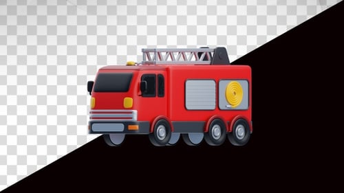 3D Animation of Firefighter Car on Alpha Channel
