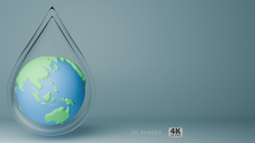 Spinning Earth Globe in Water Droplet 3D Animation