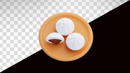 Animated 3D Steamed Buns with Chocolate Filling Rotating