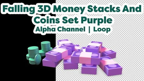 Ensemble de pièces et piles d'argent en 3D en forme de chute, violet