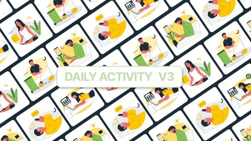 Animated Flat Design Illustrations of Daily Activities and Routines