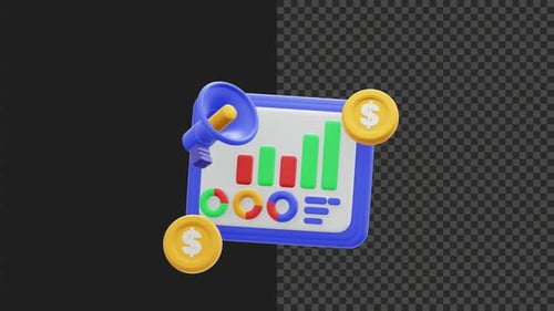 Animação de ícones de análise de marketing 3D
