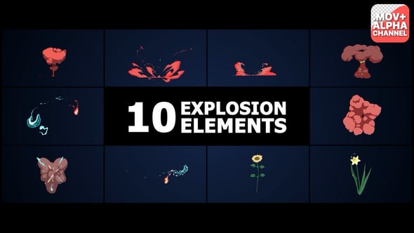 Animated Flat Design Cartoon Explosion and Fluid FX Elements, Elements ...