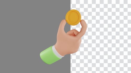 3D Animated Hand Holding Gold Coin Business Finance Concept