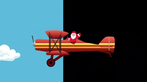 Flat Design Santa Claus Flying Biplane Christmas Animation