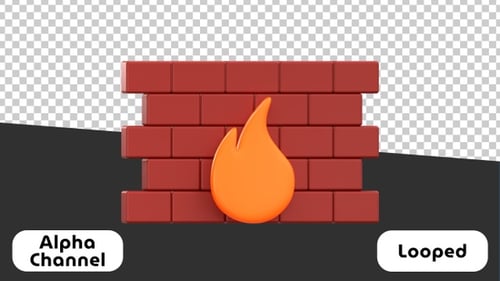 Firewall Cyber Security 3D Icon | Alpha Channel