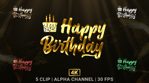 Elegant Golden Happy Birthday Title Animation with Cake and Sparkles