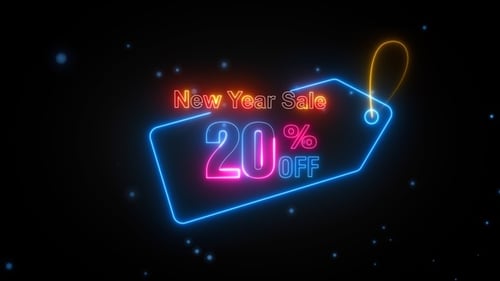 New Year Sale Neon Price Tag Animation
