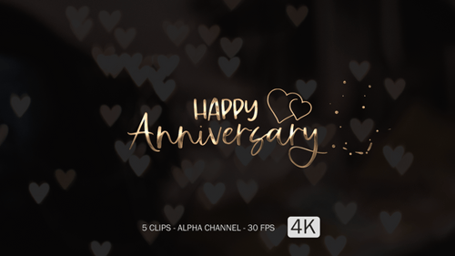 Elegant Happy Anniversary Title Animation with Hearts