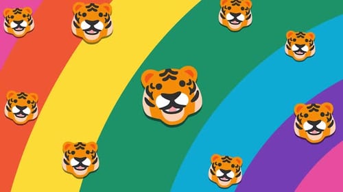 Cartoon Tiger Heads and Fluid Rainbow Shape Animation