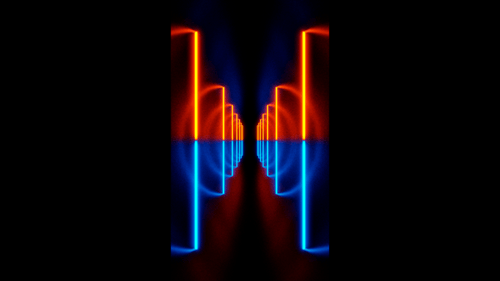 Vertical video orange and blue neon lines tunnel animation background