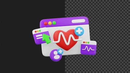 3D Animated Medical Health Icons in Browser Window