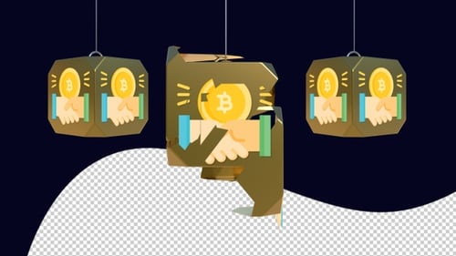 Golden Bitcoin Handshake 3D Icon Rotation