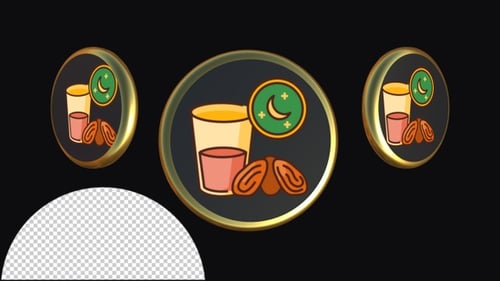 3D Rotating Ramadan Icon with Dates and Crescent Moon