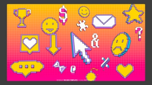 Cubic Pixel Art Animated Icons (Alpha Channel)