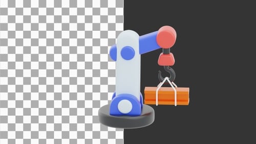 Animación 3D de una grúa de alto rendimiento para levantar objetos pesados | Alpha Channel