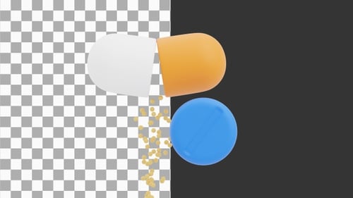 3D-Animation wirksamer Pillen für die tägliche Gesundheit und das Wohlbefinden | Alpha Channel