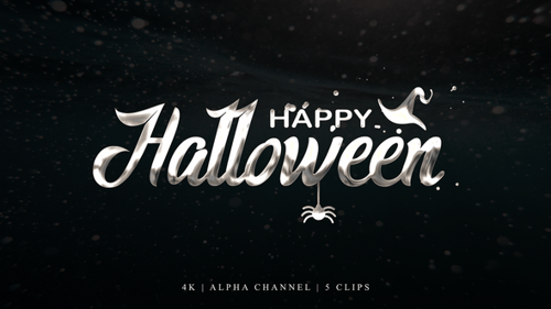 Happy Halloween Animated Metallic Text Title with Alpha Channel