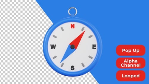3D Pop Up Animation of Compass | Productivity | Alpha Channel
