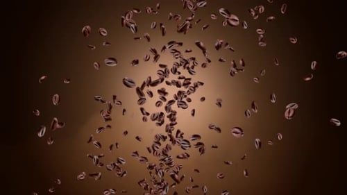 Coffee beans in flight on a dark loop background Animation.
