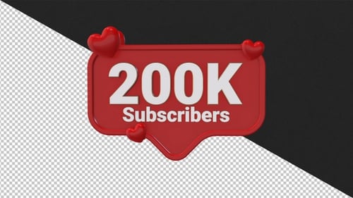 Animated 3D Red Speech Bubble 200K Subscribers Milestone with Hearts