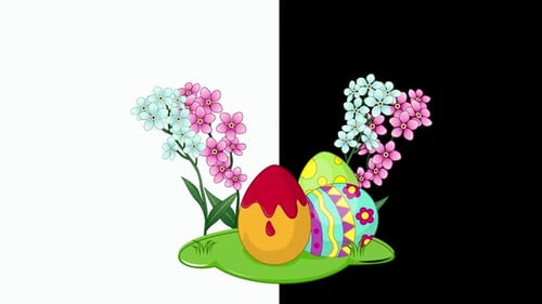 Cute Little Bunny Painting Easter Eggs Grass Animation V3