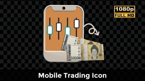 Mobile Trading Icon – Phone UI with 50,000 Won Money Flow Animation