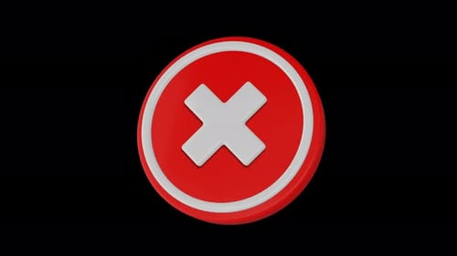 Red warning cross pop-up animation on transparent background