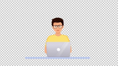 Man Works Computer Animation