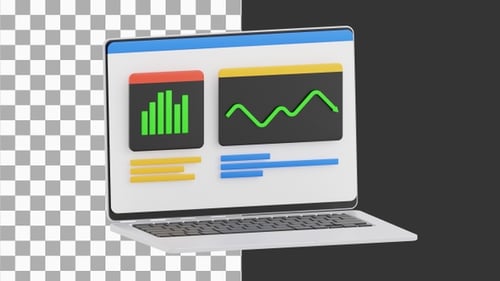 3D Animation of Financial Charts Laptop | Alpha Channel
