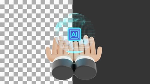 Animação 3D do conceito de engenharia de inteligência artificial de IA | Alpha Channel