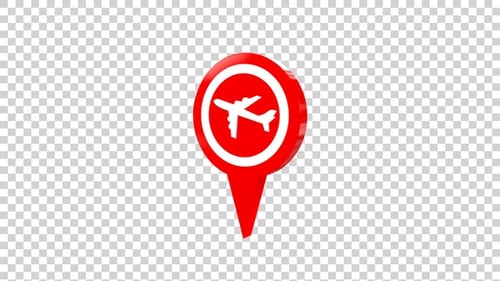 3D Animated Airplane Map Pin Icon Reveal