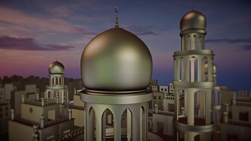 3d Rendering Aerial View Beautiful Mosque Animation