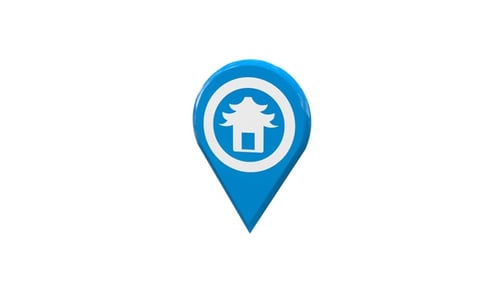 Chinese Temple 3D Map Location Pin Light Blue V9