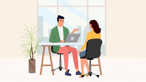 Two People Meeting in a Flat Design Corporate Office Animation