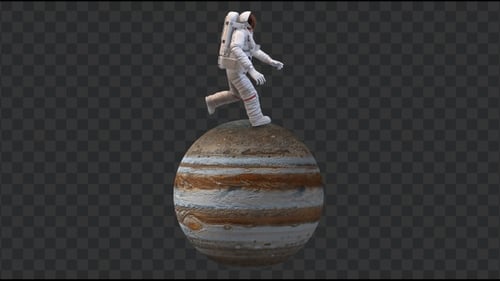 Running Astronaut in Jupiter Surface, Loop + Alpha Channel