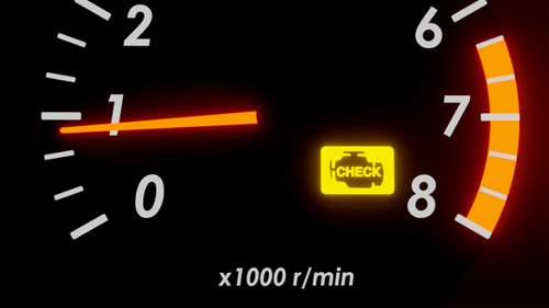 Car Dashboard Tachometer with Flashing Check Engine Light Animation