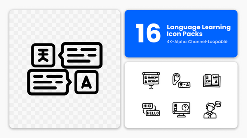 Animated Language Learning Line Icons