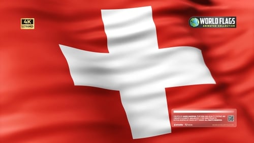Realistic Swiss Flag Waving in Wind Looping Animation