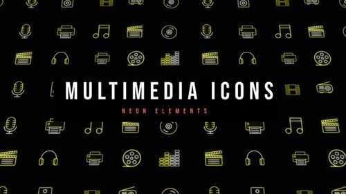 Íconos multimedia de neón
