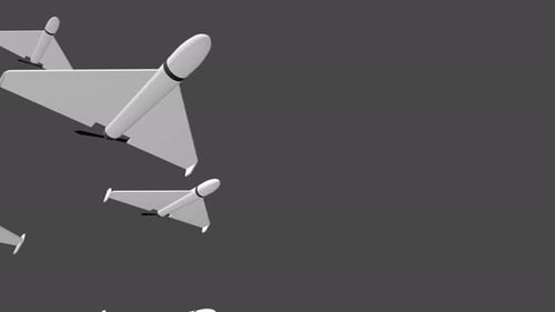 Unmanned aerial drone with delta wing design and rear propeller isolated on transparent background