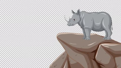 Animated Cartoon Rhinoceros Standing on Cliff Edge