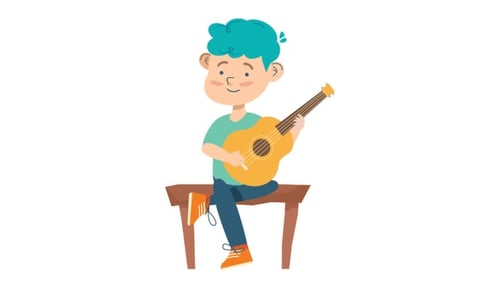 Minimalist Cartoon Boy Playing Acoustic Guitar Animation