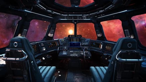 Futuristic Spaceship Cockpit Flying Through Deep Space