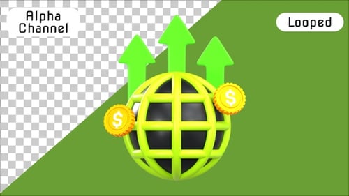 3D Global Economy Finance Growth Loop Animation | Alpha Channel