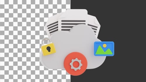 3D Animation of Cloud Business Documents and Image Files with Storage Security | Alpha Channel