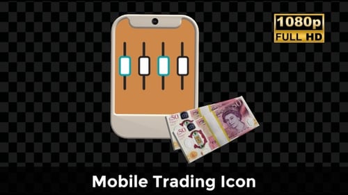 Mobile Trading Icon – Phone UI with 50 Pound Money Flow Animation