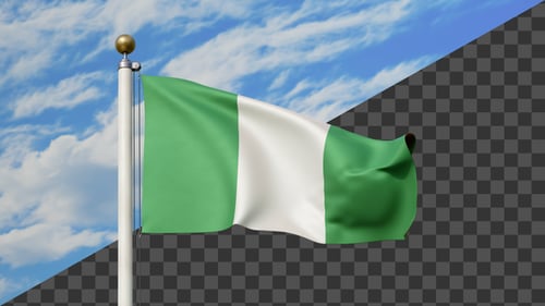 Nigeria Flag Waving on a Flag Pole, Alpha Included