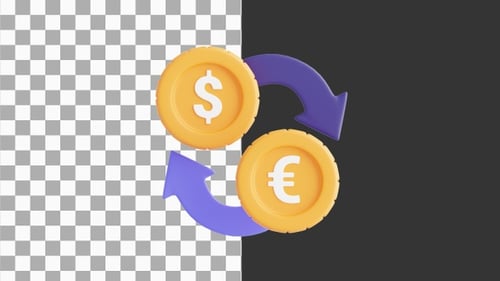 3D Animation of Money Exchange Converting Funds Between Different Monetary | Alpha Channel