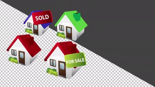 Animated House Icons with For Sale and Sold Signs